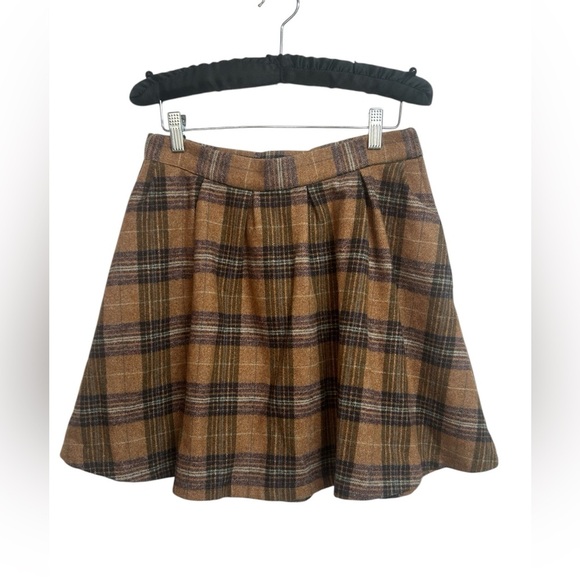 Modcloth Plaid Pleated Brown and Tan Fall Wool Blend Skirt Size 6 - Picture 5 of 5